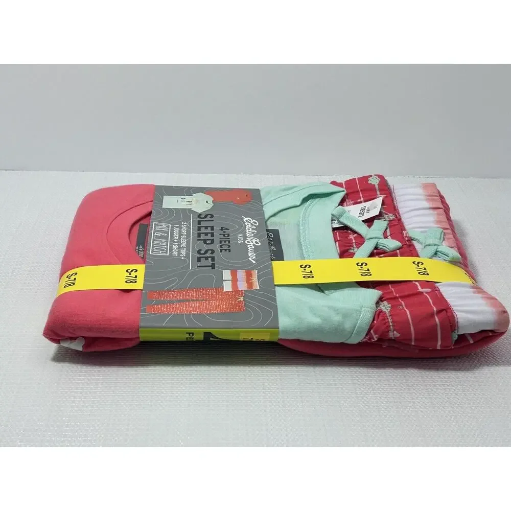 Eddie Bauer Kids‎ 4 Piece Sleep Set Pajama Small 7/8 Girls Aqua Sky